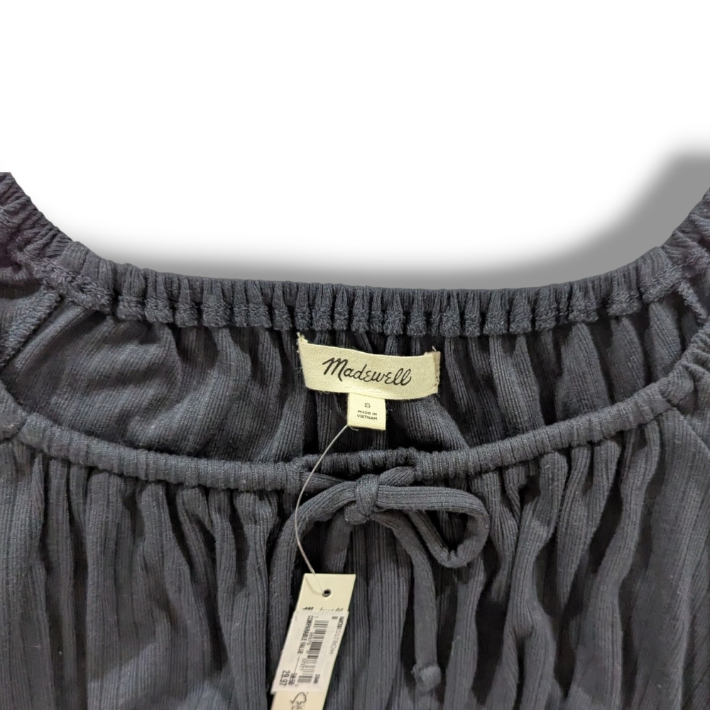 NWT MADEWELL Ribbed Square-Neck Long-Sleeve Top IN BLACK SZ SM - Picture 6 of 16